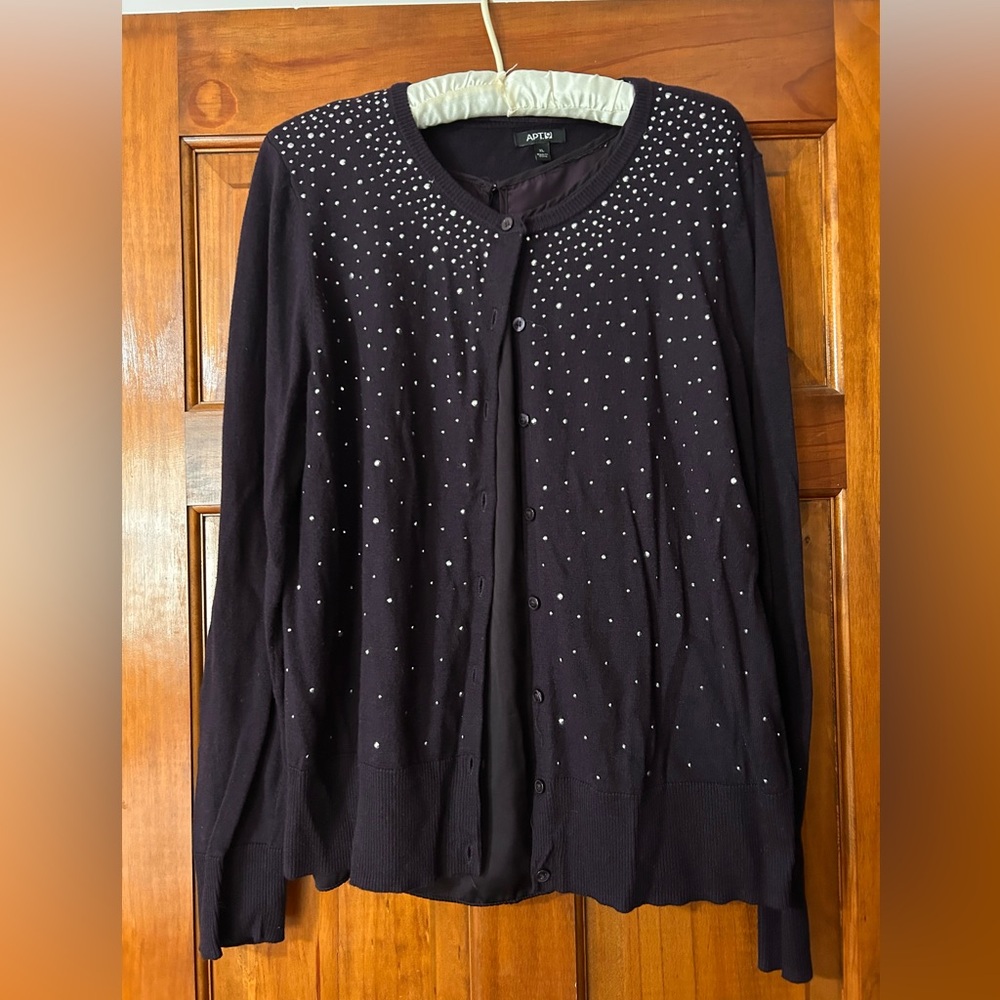 Apt. 9 Deep Eggplant Sweater/Sleeveless Blouse Set with Silver Crystal Details